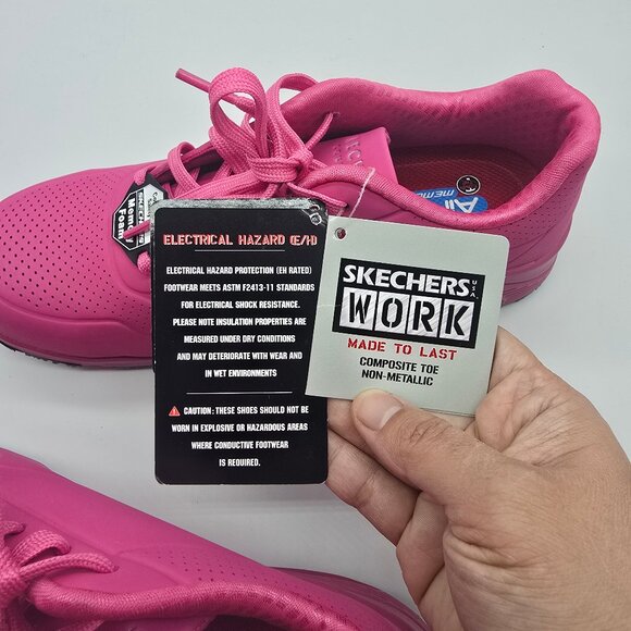 Skechers Deloney Comp Toe Memory Foam Work Sneakers Hot Pink 8 - Picture 8 of 9